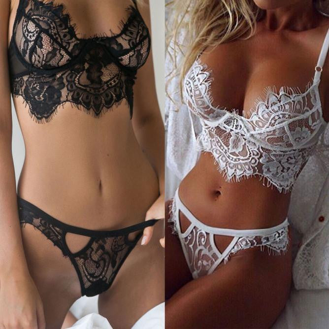 Sexy Lace Corset Lace Vest Top Bra+ G-string Underwear