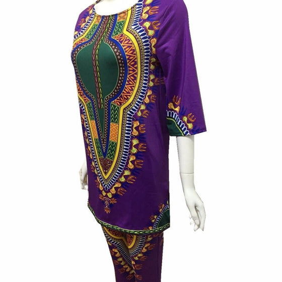 African 2 Piece Set Women Africaine Print Dashiki Dress