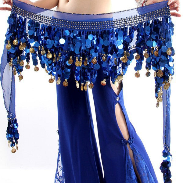 Belly Dance Hip Scarf Wrap Sequins Belt Coin Chiffon Skirt