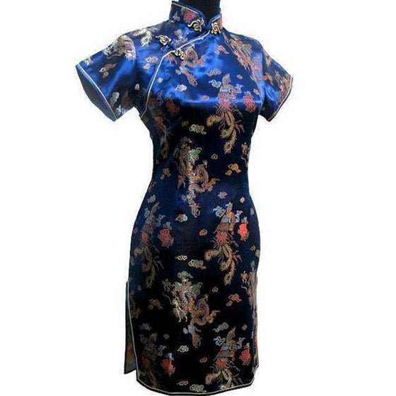 Short Style Cheongsam Women Traditional Silk Satin Dress