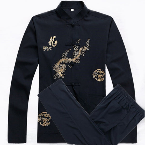 Dragon Shirt Men Long Sleeve Linen Shirt Pants Suits