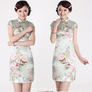 Retro Peach Flower Slim Evening Gown MIni Dress