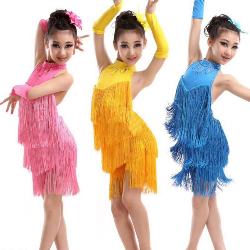 Kids Tasseled Ballroom Latin Salsa Dancewear