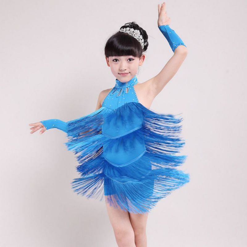 Kids Tasseled Ballroom Latin Salsa Dancewear