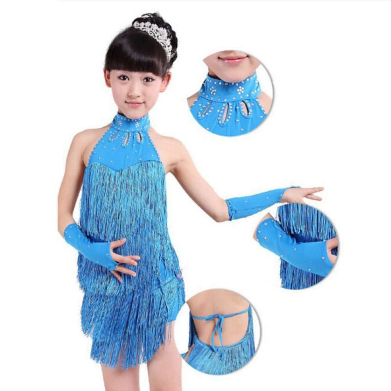 Kids Tasseled Ballroom Latin Salsa Dancewear