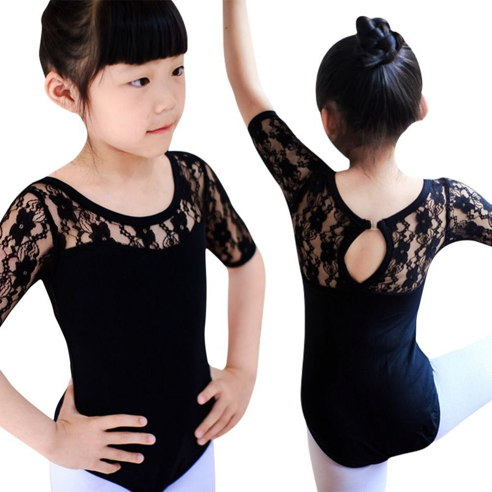 Ballet Dance Dress Lace Half Sleeve Gymnastics Leotard