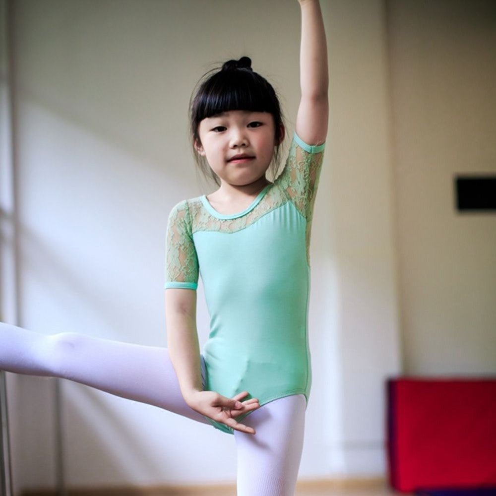 Ballet Dance Dress Lace Half Sleeve Gymnastics Leotard