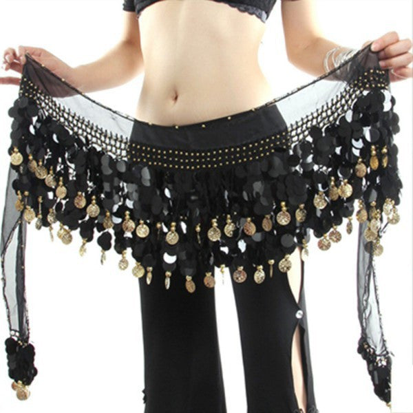 Belly Dance Hip Scarf Wrap Sequins Belt Coin Chiffon Skirt