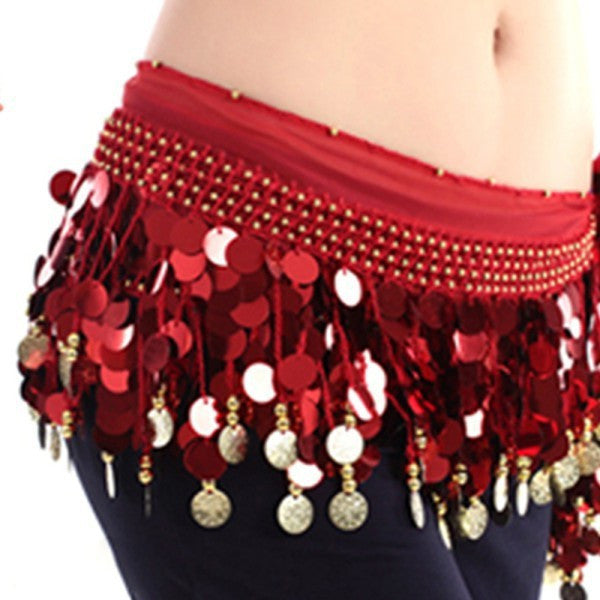 Belly Dance Hip Scarf Wrap Sequins Belt Coin Chiffon Skirt