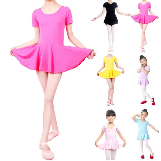 Short Sleeve Leotard Gymnastics Cotton Ballet Dance Dress