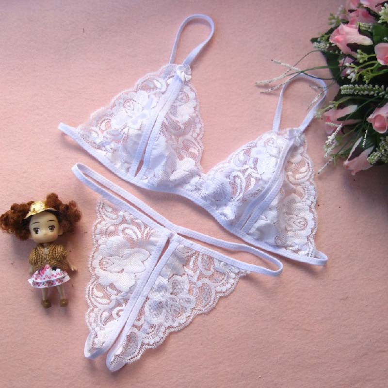 Transparent Open File Milk Lace Sexy Underwear Bra + T Pants